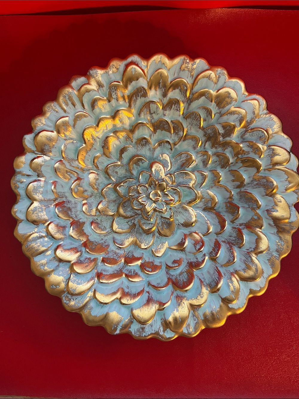 Stangl Pottery 22kt Gold Mid Century Console Dish 1872 Aqua Turquoise brushe
